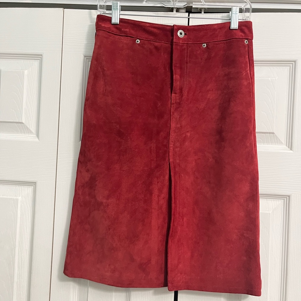 GAP Vintage‎ Y2K Red Suede Pencil Skirt Sz. M - Picture 2 of 11